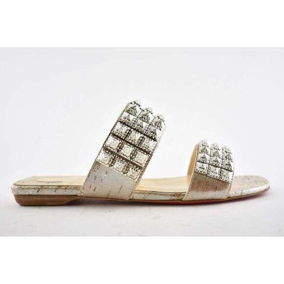 Christian Louboutin Myriadiam Flat Cork Silver Spike Slide Slip On Sandal 35.5 - Picture 2 of 11